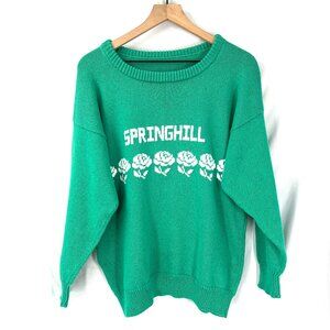 Vintage Collegiate pullover grandpa sweater handmade Springhill green oversize L